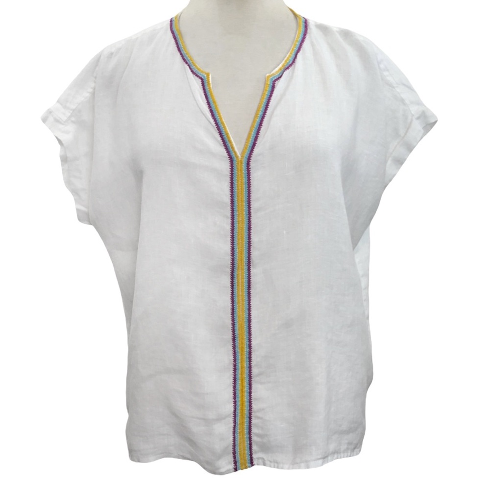 Rachel Zoe White Linen Embroidered Tunic Top Blouse Shirt Size Medium